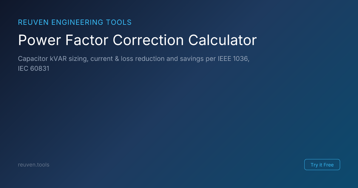 Correction Factor Calcululation Power Factor Correction Calculator | Reuven Engineering Tools